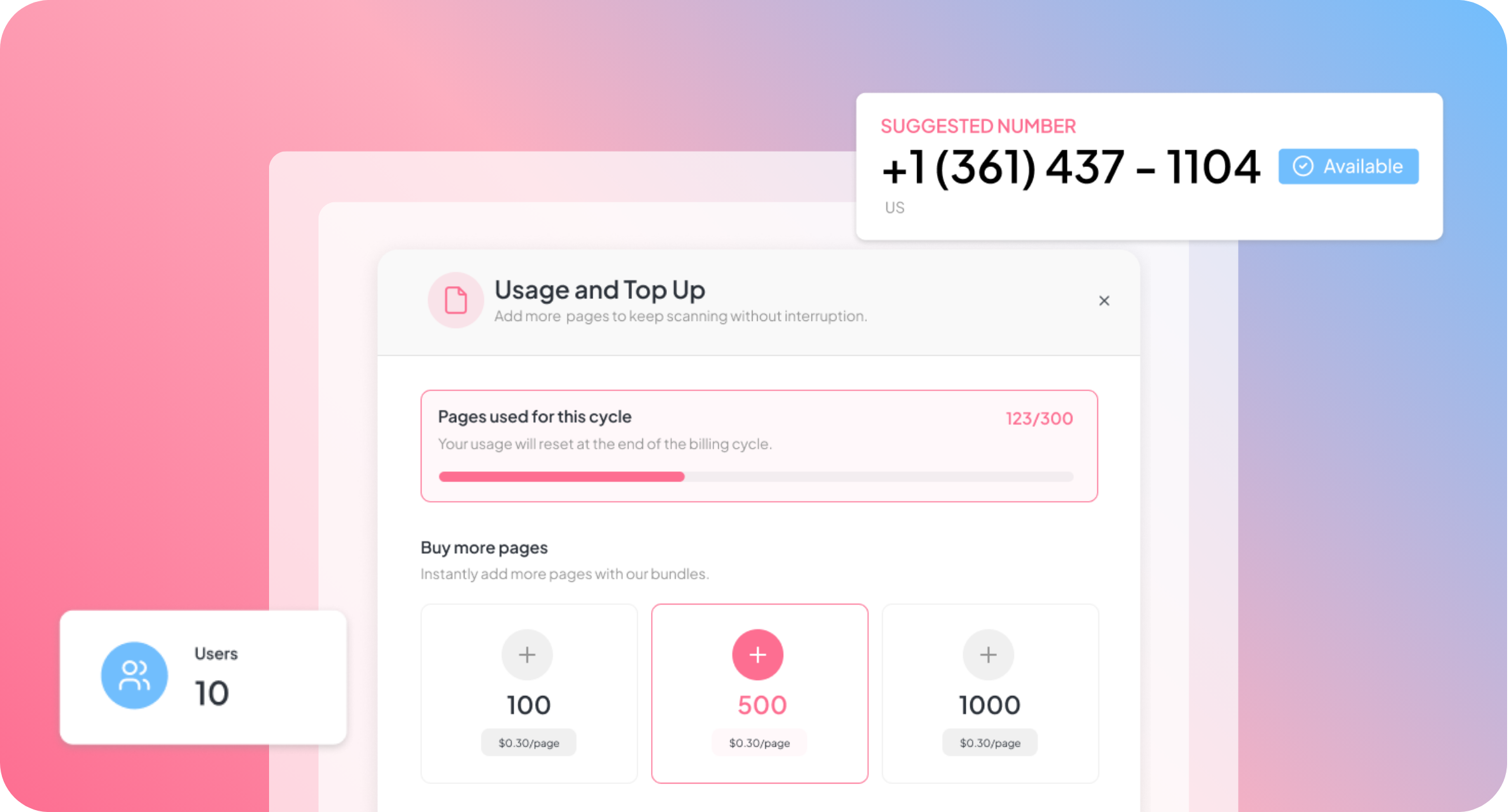 Usage and top-up dashboard