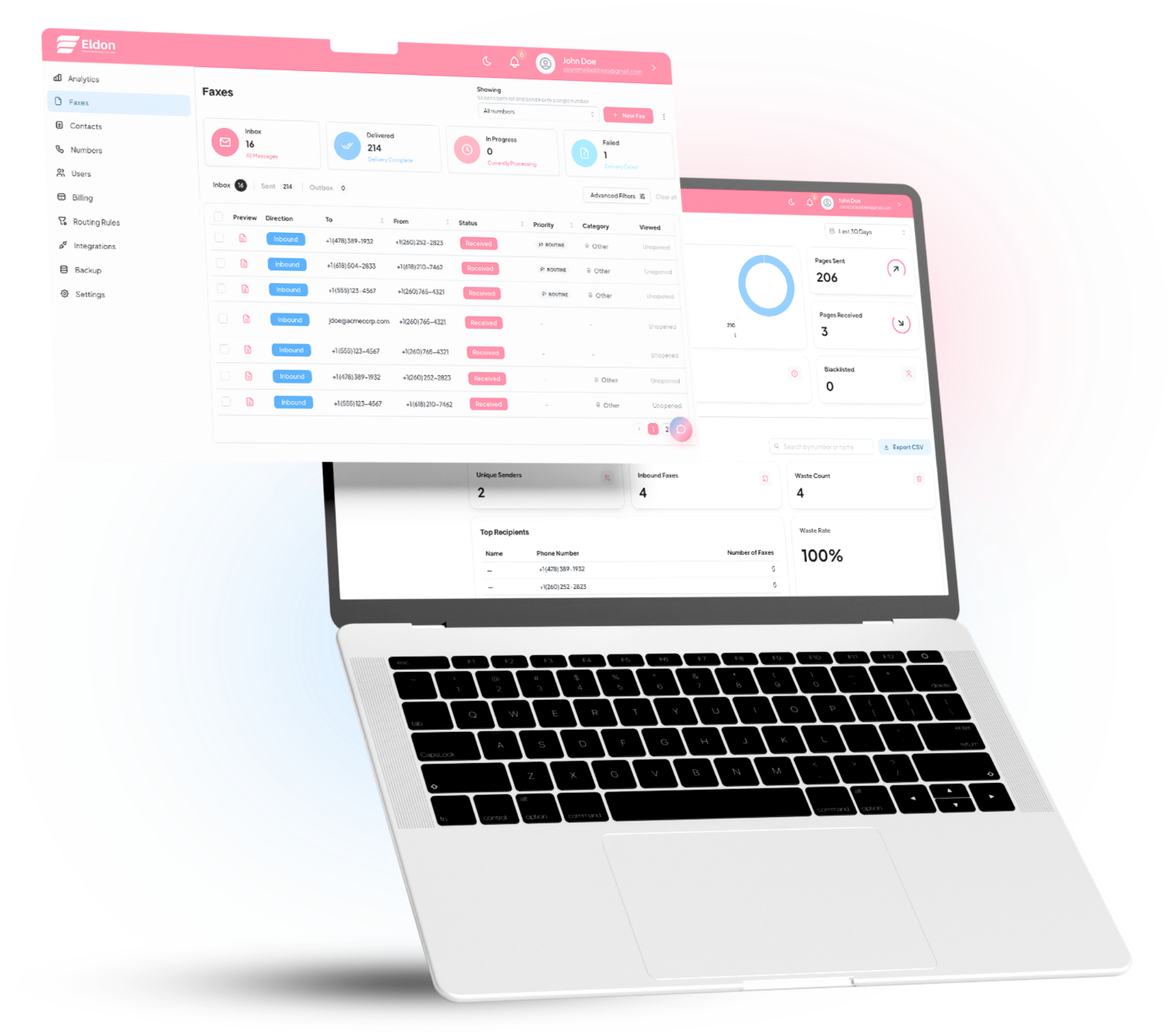 Eldon dashboard on a laptop
